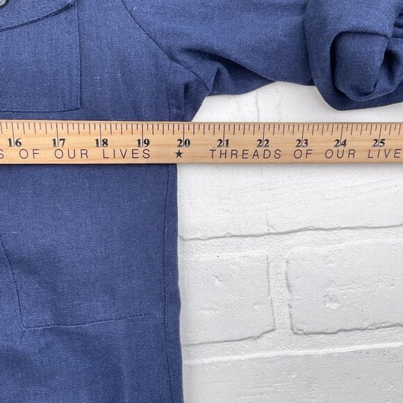 R &K Dress Women 14 Blue Shirt Button Linen Blend Lined Midi Classic - Picture 8 of 16
